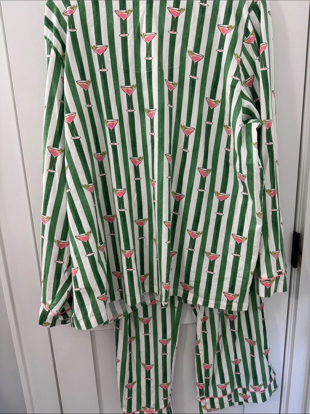 BedHead Green and White Striped Pajama Set with Pink Cocktail Print